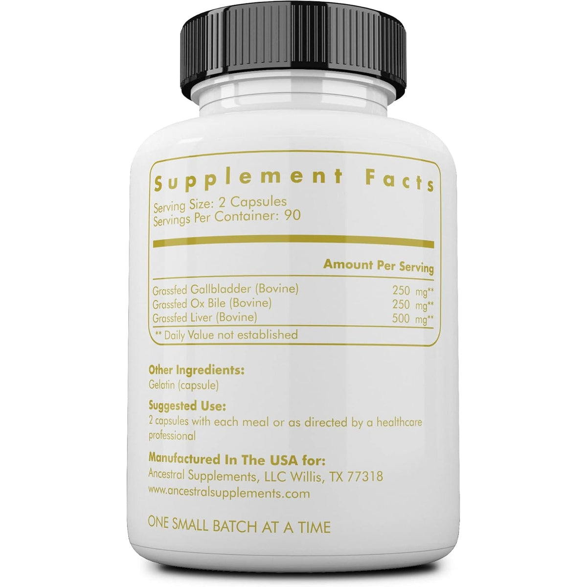 Ancestral Supplements Grass Fed Beef Gallbladder Supplements with Ox Bile and Liver, 500Mg, Liver and Gallbladder Support Complex Promotes Gallbladder & Digestive Health and Bile Flow, 180 Capsules