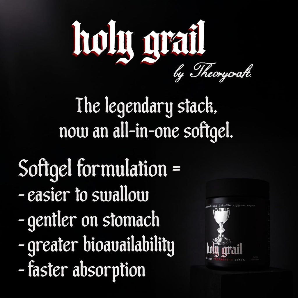 Holy Grail - Semen Volume Booster Stack | Softgel = Higher Bio-Availability | Men'S Load & Fertility Enhancer | Sunflower Lecithin, Pygeum, L-Citrulline, Copper, & Zinc for Testosterone | One Month