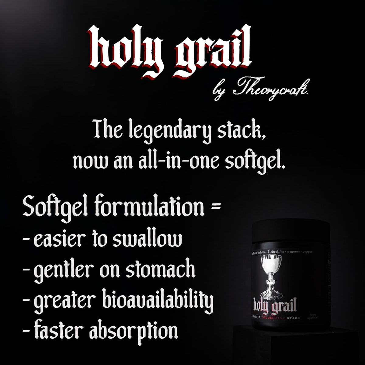 Holy Grail - Semen Volume Booster Stack | Softgel = Higher Bio-Availability | Men'S Load & Fertility Enhancer | Sunflower Lecithin, Pygeum, L-Citrulline, Copper, & Zinc for Testosterone | One Month