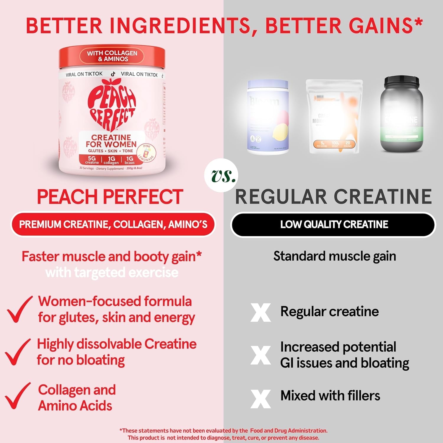 Peach Perfect Creatine for Women – Micronized Creatine Monohydrate Powder with BCAA & Collagen for Glute Strength Support, Boosts Energy, Focus, Strength, and Endurance – Pink Lemonade, 30 Servings