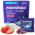 Moonbrew Natural Sleep & Vitamin Gummies for Adults - Melatonin-Free Sleep Aid Gummy with Magnesium (Glycinate & Taurinate), L-Theanine & 8 Essential Vitamins, 17 Real Fruits - Vegan & Gluten-Free