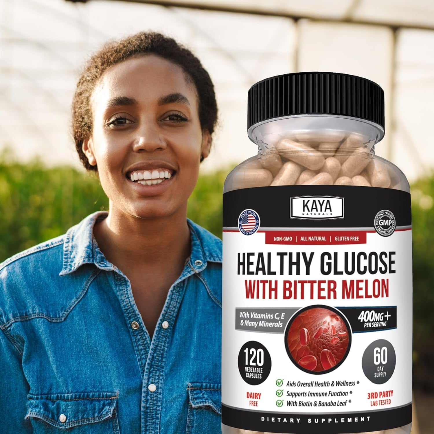 Kaya Naturals Healthy Gluco with Bittermelon Supplement | Support Healthy Levels and Function, 20 Herbs Vitamins and Minerals, Alpha Lipoic Acide, Cinnamon, Vitamin C & E, Non-Gmo (120 Count)