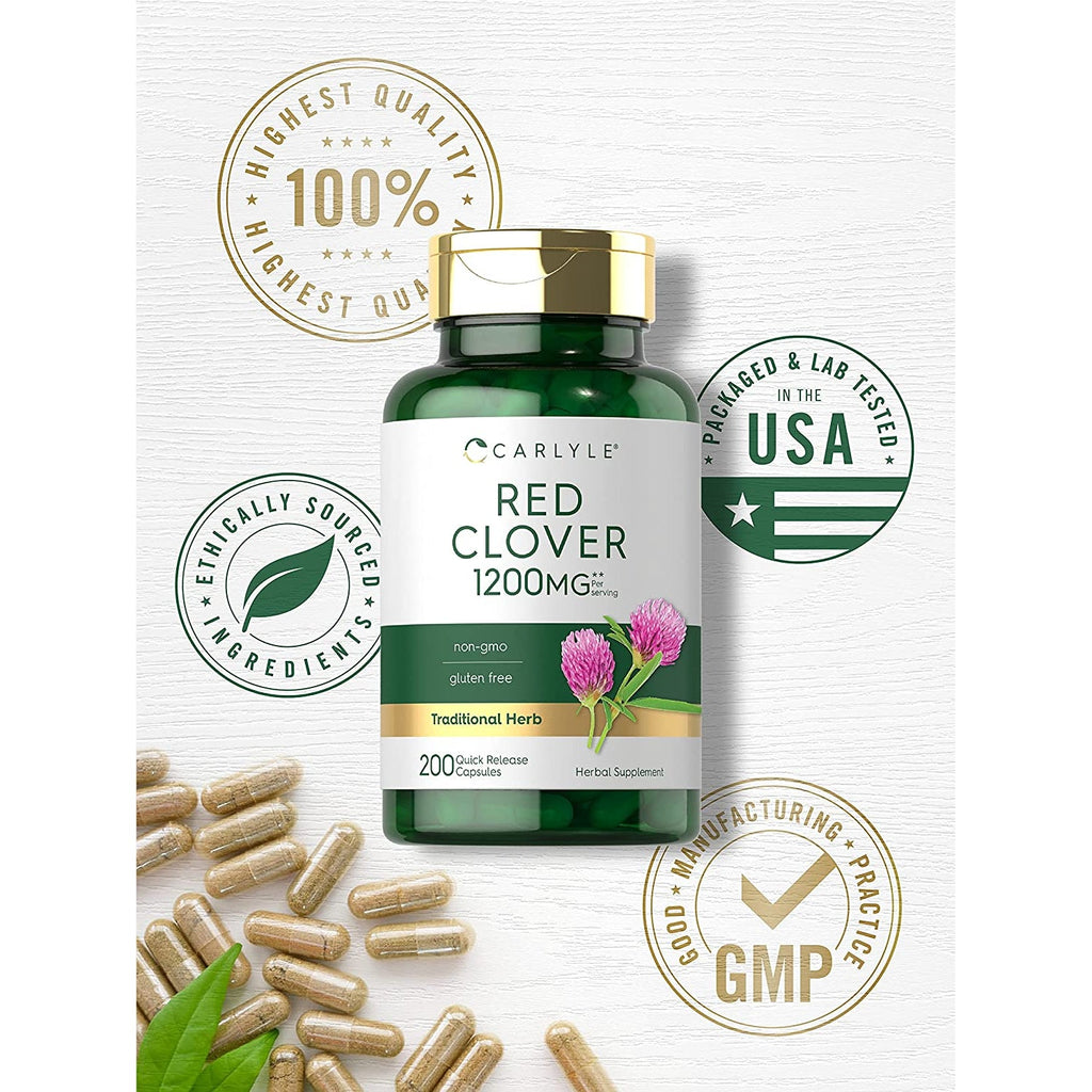Carlyle Red Clover Capsules | 200 Count | Trifolium Pratense | Red Clover Blossom Extract Supplement | Non-Gmo, Gluten Free