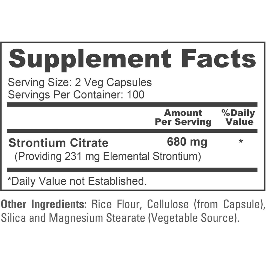 Nusapure Strontium Citrate - Suitable for Vegetarian/Vegan, Non - GMO - 680 Mg 200 Capsules