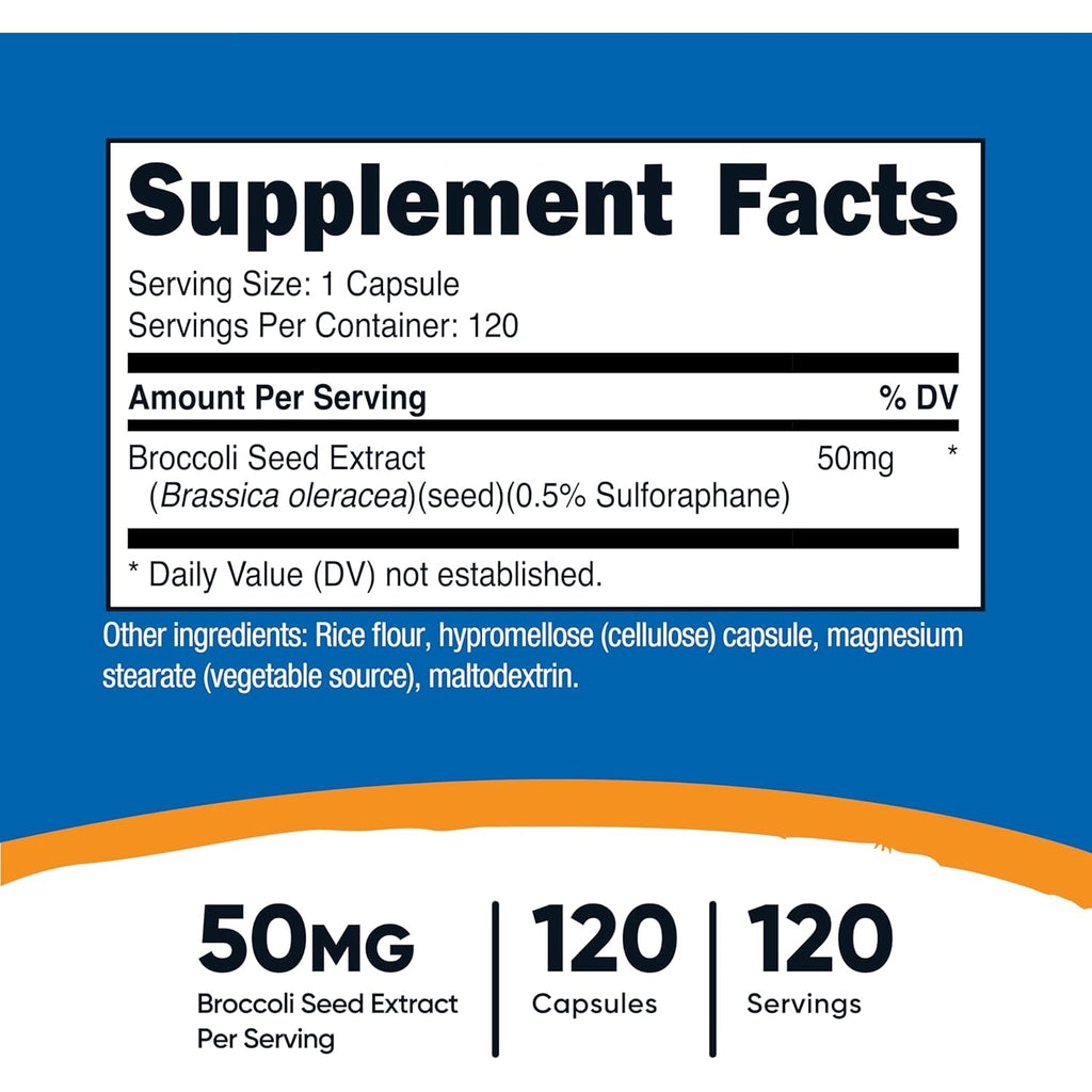 Nutricost Sulforaphane Glucosinolate (SGS) (120 Capsules) - 50 Mg Broccoli Seed Extract per Serving