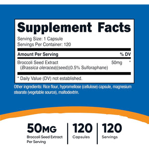 Nutricost Sulforaphane Glucosinolate (SGS) (120 Capsules) - 50 Mg Broccoli Seed Extract per Serving