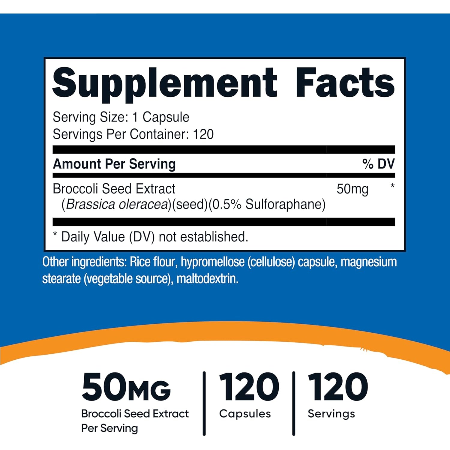 Nutricost Sulforaphane Glucosinolate (SGS) (120 Capsules) - 50 Mg Broccoli Seed Extract per Serving