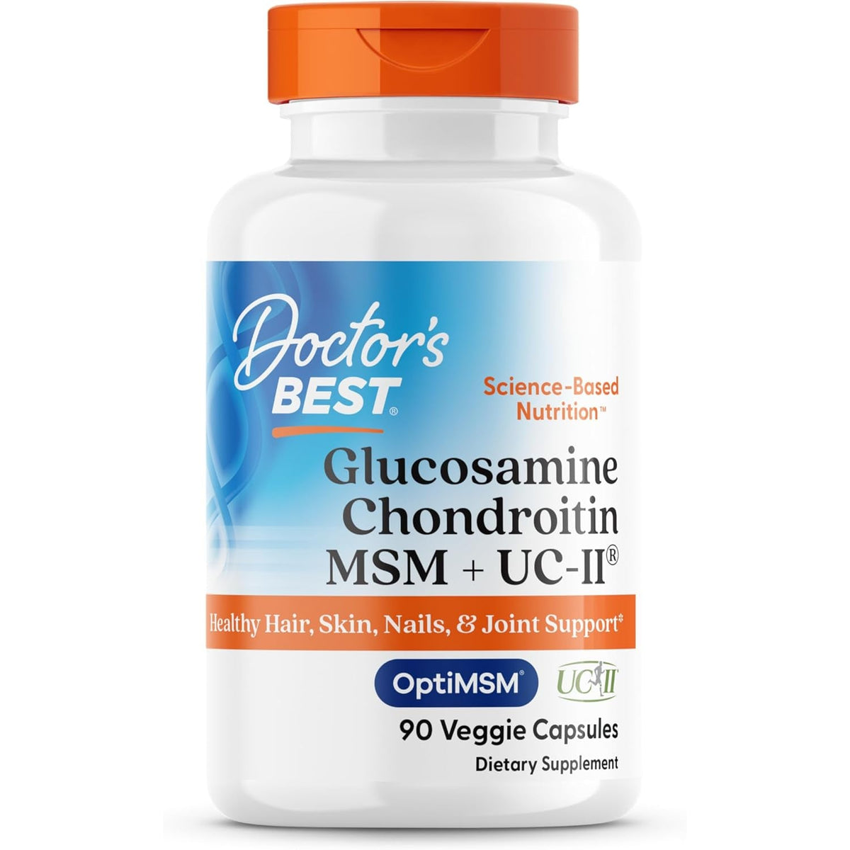 Doctor'S Best Glucosamine Chondroitin MSM + UC-II - Joint Health Support Supplement for Women & Men, Nutritional Support for Joint Strength, Hair, Skin, & Nails, Gluten Free, Non GMO - 90 Veg Capsules