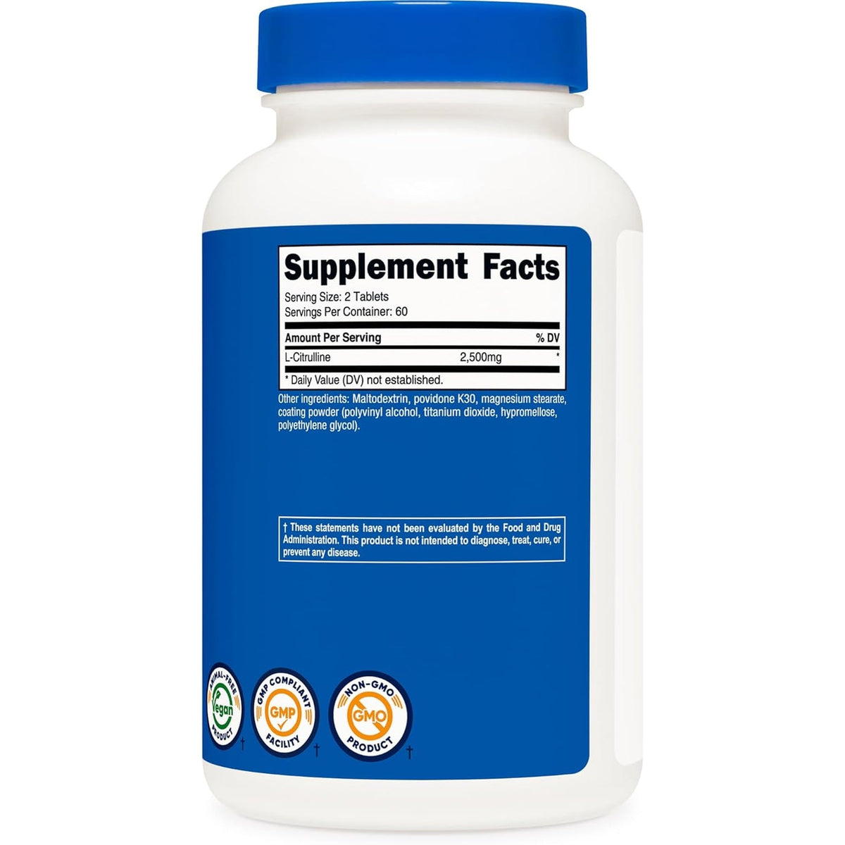 Nutricost L-Citrulline 2500Mg per Serving, 60 Servings, 1250Mg per Tablet, 120 Tabs - Non-Gmo and Gluten Free Supplement
