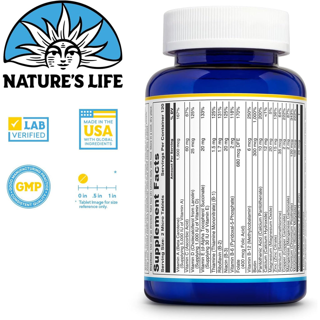 Nature'S Life Mighty Mini Vite - Daily Multivitamin for Women and Men - Vitamin D and B Complex - Immunity and Energy Metabolism Support - Lab Verified - 120 Servings, 240 Micro Tablets