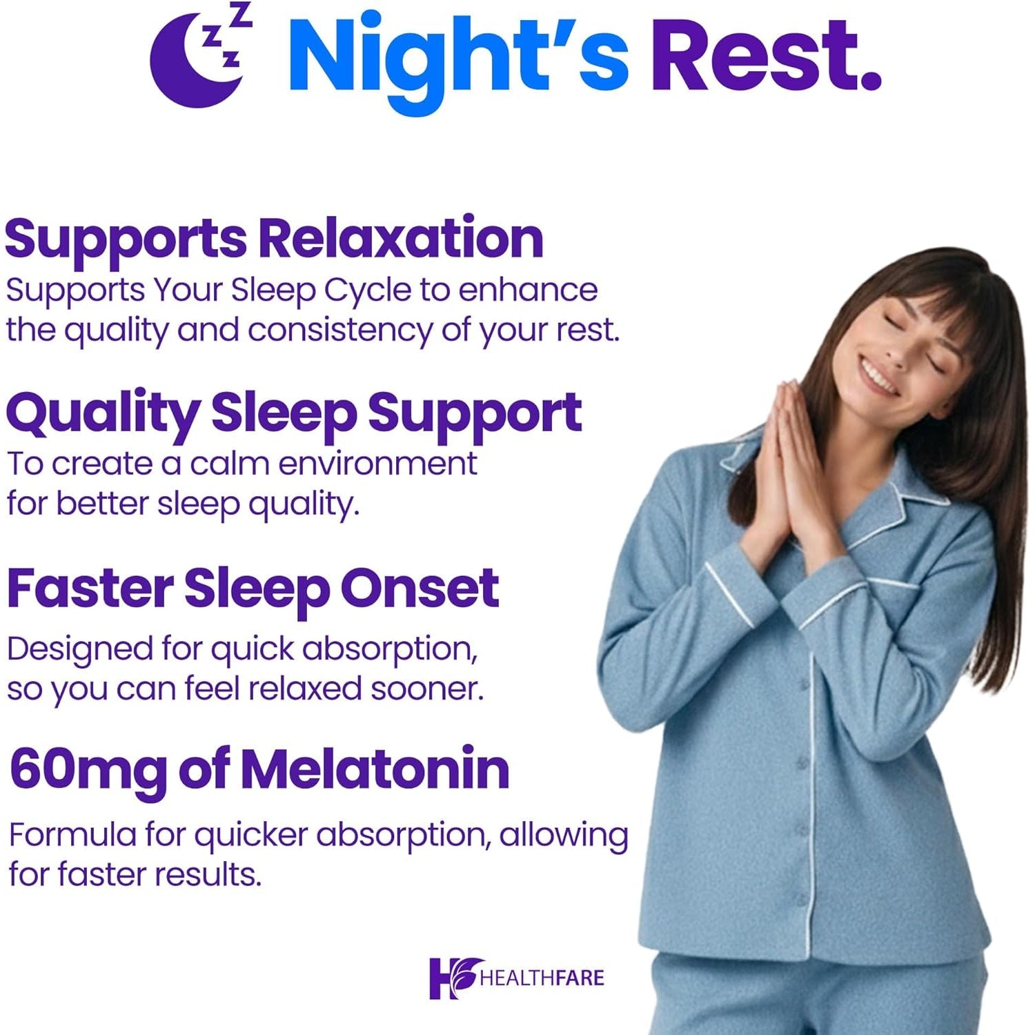 Healthfare Melatonin 60Mg | 90 Veg Capsules | High-Strength Formula | Vegetarian, Non-Gmo, Gluten-Free | Made in the USA