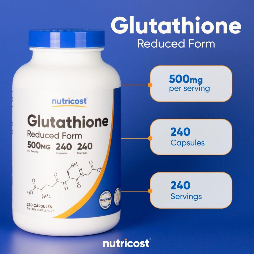 Nutricost Glutathione Capsules 500Mg, 240 Capsules - Gluten Free, GMO Free
