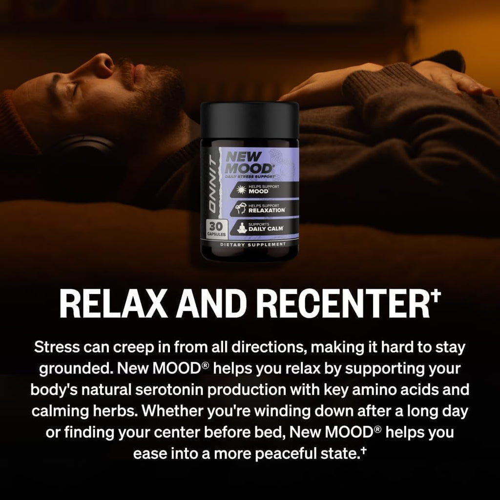 ONNIT New Mood Daily Stress Support Capsules, IGEN™ Non-Gmo Tested, Sleep and Mood Support Supplement for Men and Women, Daily Stress Management Capsules, 30 Count