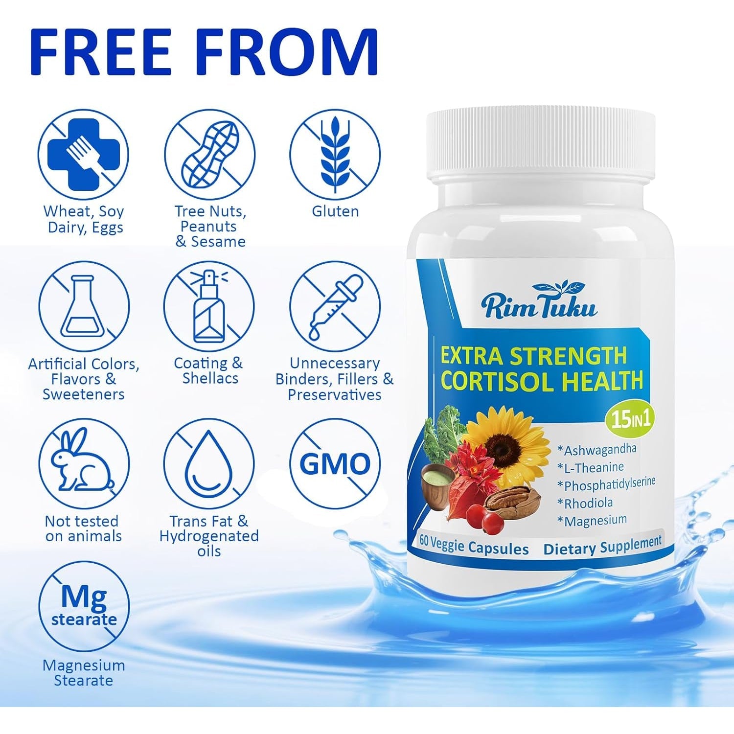 Cortisol Supplements for Women & Men -15-In-1 Cortisol Detox for Women, Cortisol Manager & Reducer with Ashwagandha, Rhodiola Rosea Supports Stress Relief, Adrenal Balance, 60 Capsules