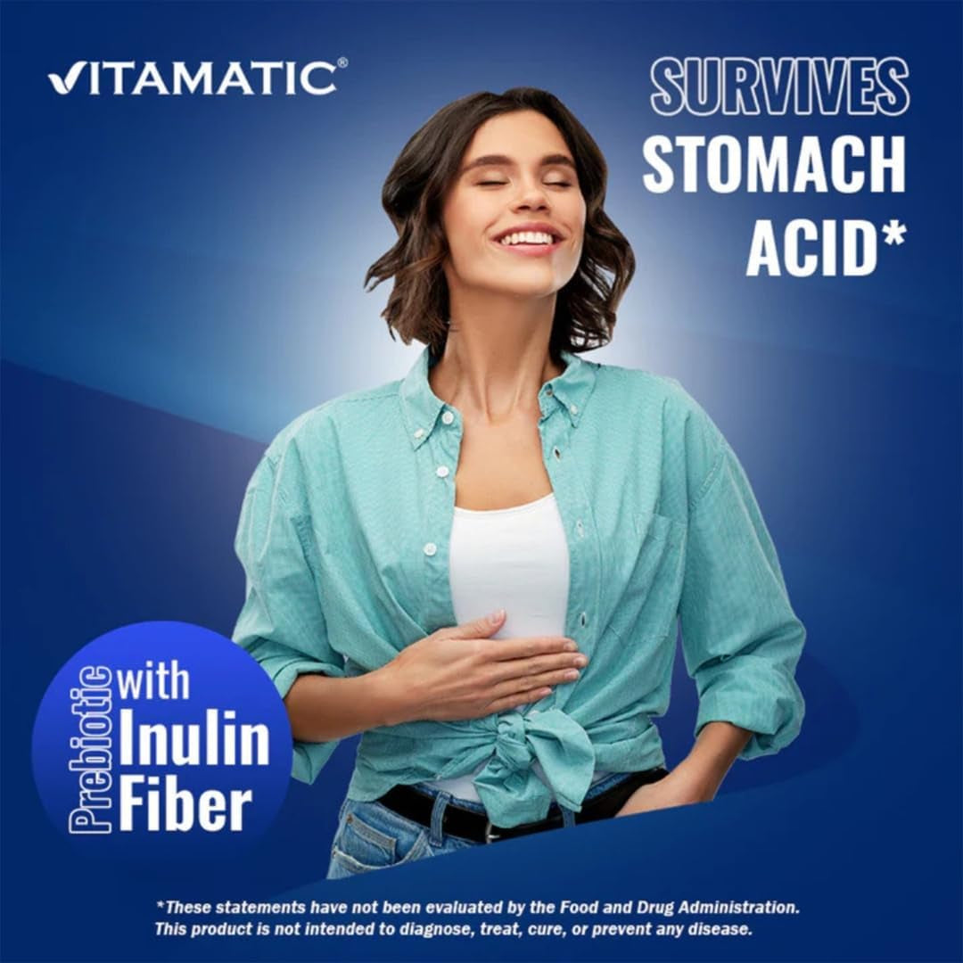 Vitamatic Lactobacillus Reuteri Complex – 22 Billion CFU per Delayed Release Capsule – 60 Capsules – Digestive & Gut Health Support – with Prebiotic Inulin Fiber