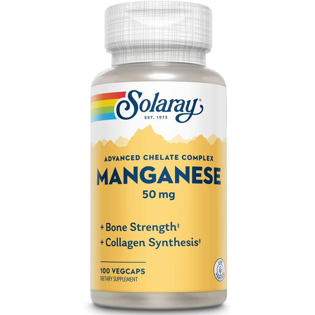 SOLARAY Manganese Supplement 50 Mg - Essential Trace Minerals - Advanced Trace Mineral Supplements for Bone Strength and Bone Health Support - Lab Verified, 60-Day Guarantee, 100 Servings, 100 Vegcaps