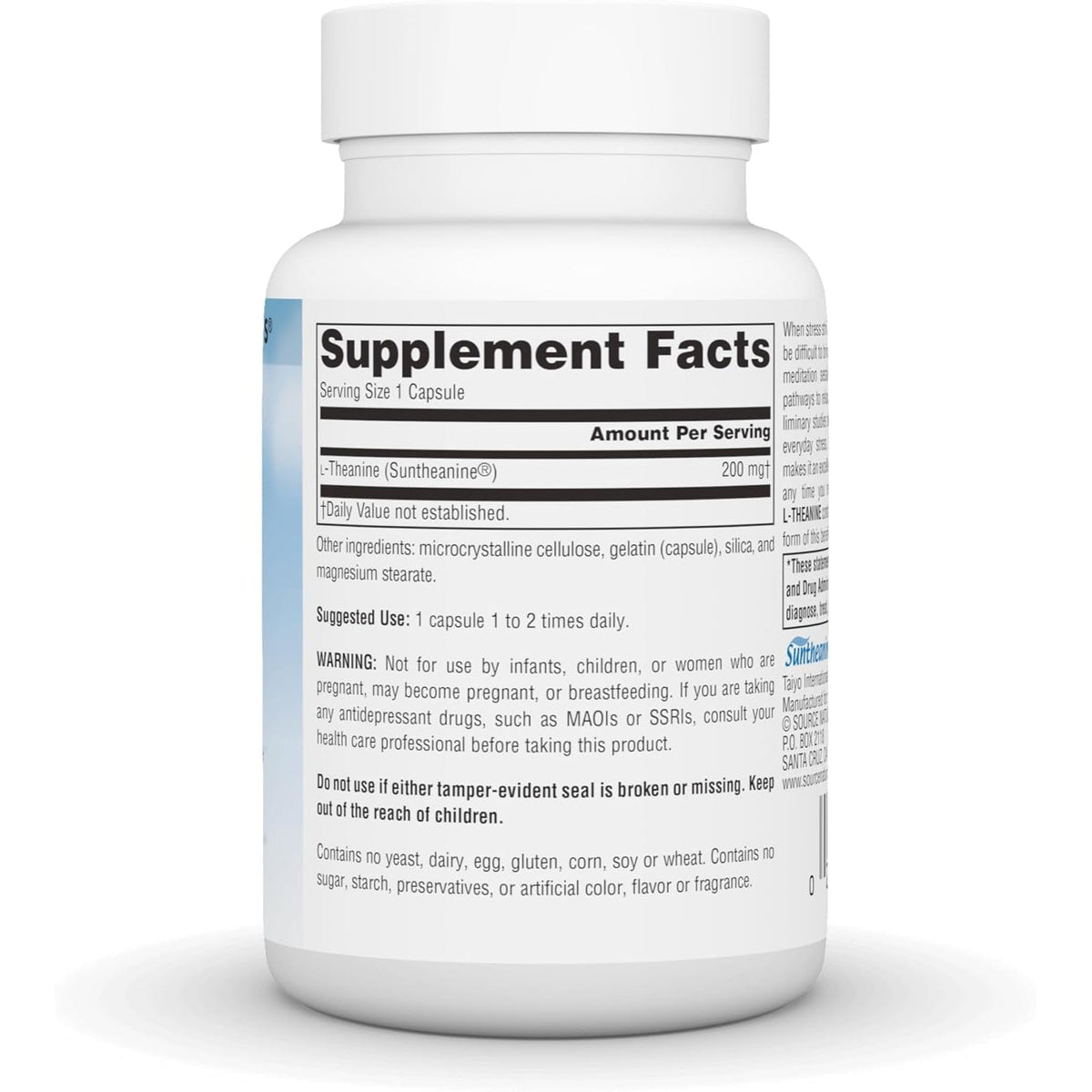 Source Naturals Serene Science L-Theanine, Made with Suntheanine, for Focused Relaxation, 200 Mg - 60 Capsules