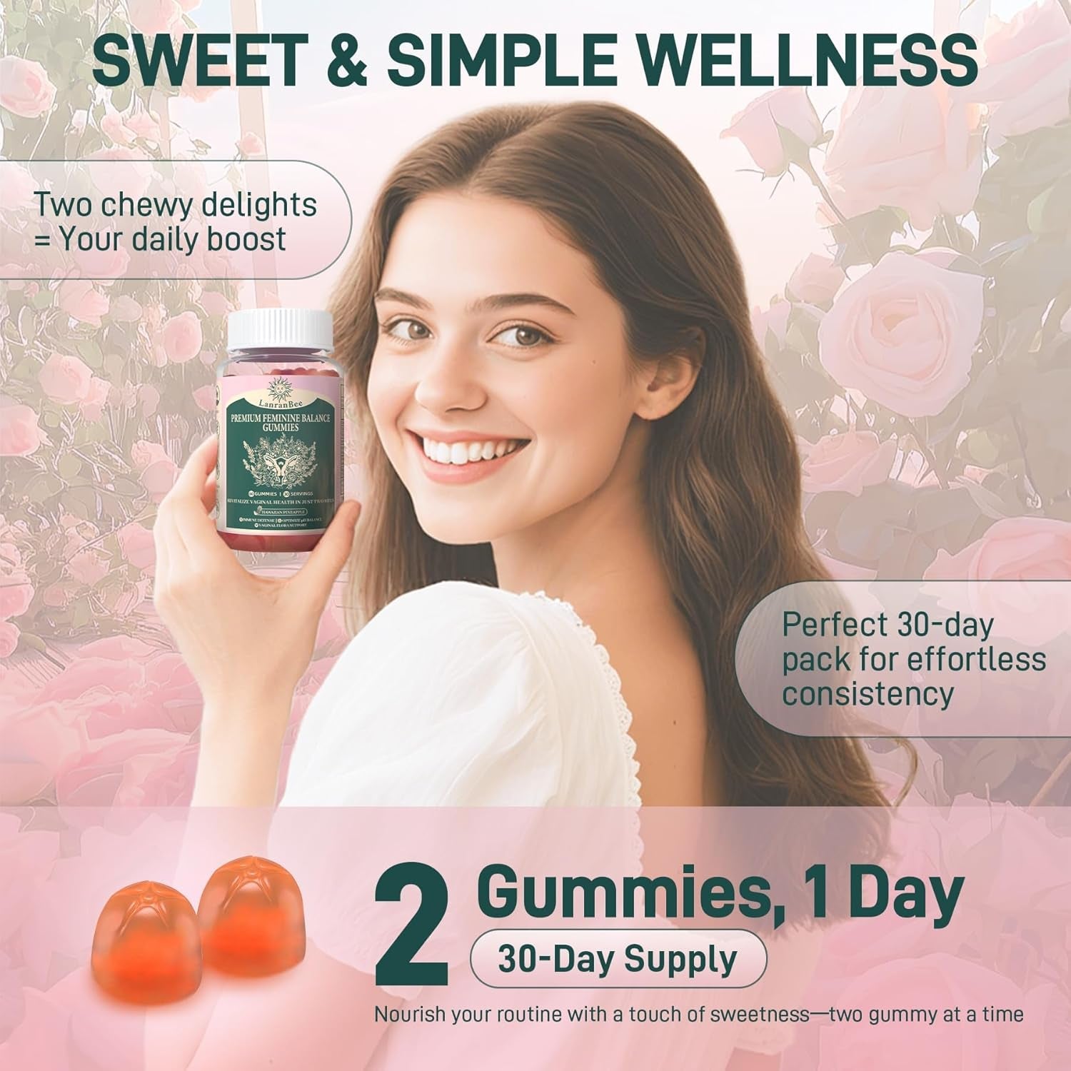 Premium Feminine Balance Gummies Vaginal Probiotic - for Women’S Ph Balanced Health & Wellness - Immune Support - Vegan, Gluten-Free & Halal - Hawaiian Pineapple - 60 Gummies - 30 Servings (1)