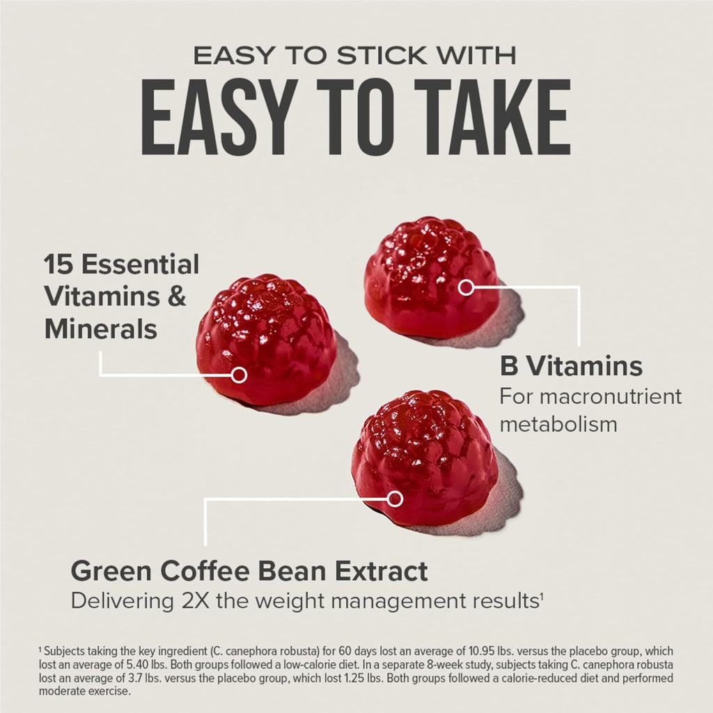 Hydroxycut Weight Loss + Multivitamin Gummies - Nutritional Supplement - Metabolism Support for Men & Women - Green Coffee Extract, 15 Vitamins & Minerals - Caffeine Free - Fruit Flavor - 90 Gummies