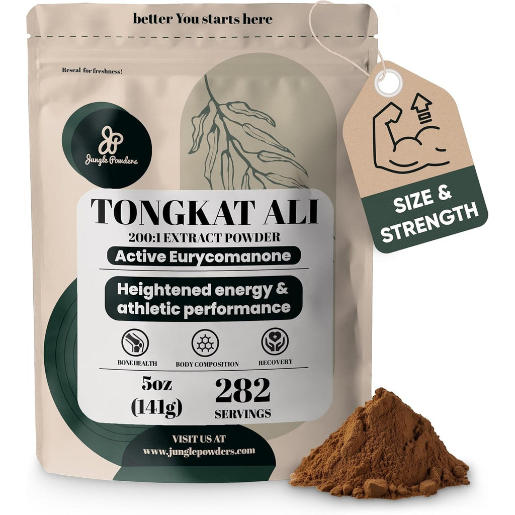 Jungle Powders Tongkat Ali for Men Powder 200:1 Extract 282 Servings 5 Ounce Bag Eurycoma Longifolia Powder Supplement Tonkat-Ali Pure Longjack Root Traditional Mens Health Support for Drive Passion