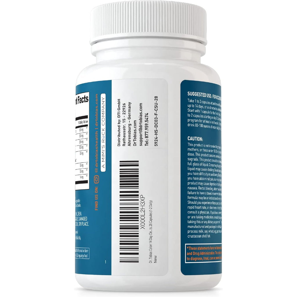 Dr. Tobias Colon Cleanse - Constipation Relief & Gut Health Support for Women & Men | 14 Day Colon Cleanser for a Gentle Colon Detox & Gut Flush - 28 Capsules (1-2 Daily)