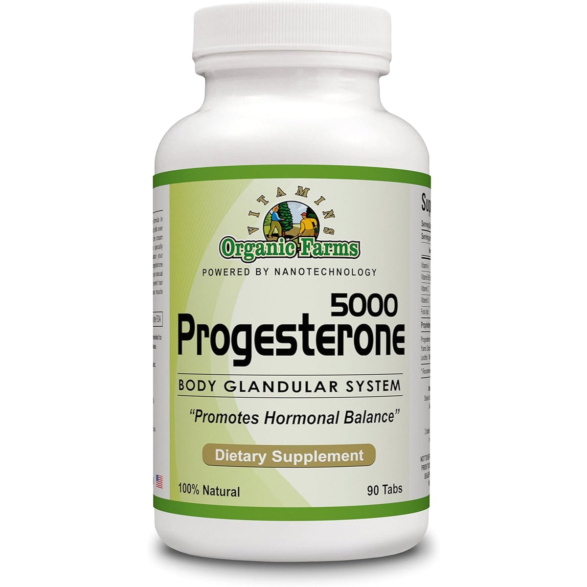 Organic Farm Vitamins Progesterone 5000 - Body Glandular System Dietary Supplement, 100% Natural Progesterone Pills - Formula to Balance Hormones - Progesterone Supplement, 90 Tablets