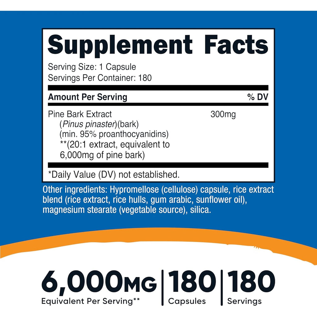 Nutricost Pine Bark Extract, 180 Capsules for 180 Servings per Bottle