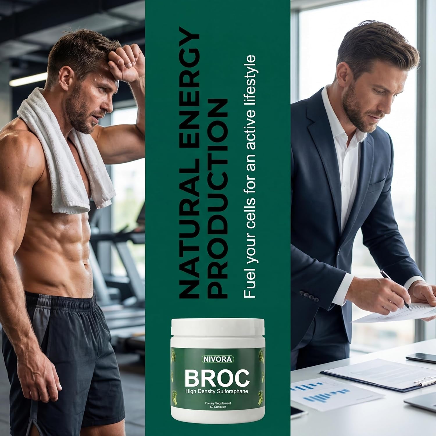 Nivora Broc High-Density Sulforaphane Supplement from Broccoli Sprouts – Immunity Support | Plant-Based Antioxidant Supplement | Supports Cellular Wellness & Overall Vitality