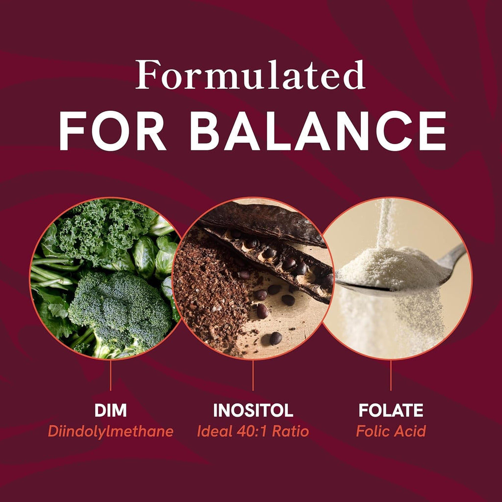 Ovarian Support for Hormone Balance for Women | Healthy Ovulation, Menstrual Cycle & Reproductive Health Support | DIM Supplement with Myo-Inositol & D-Chiro Inositol & Folate Complex | 30 Day Supply