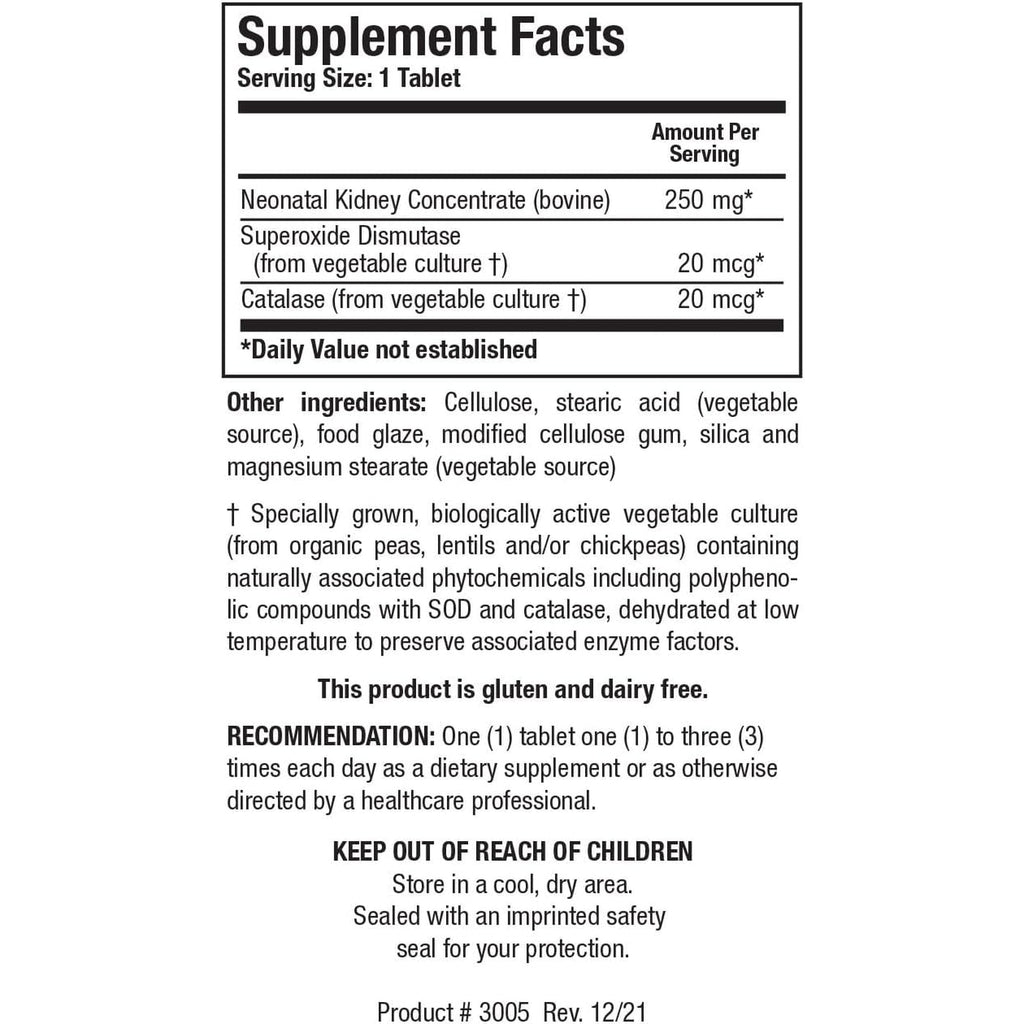 Biotics Research Cytozyme KD Neonatal Kidney, Supports Renal Health, Heart Health, SOD, Catalase, Potent Antioxidant Activity, 60 Tablets