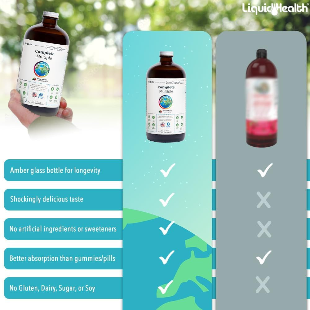 LIQUIDHEALTH Complete Multiple Adult Liquid Multivitamin - Essential Vitamins, Minerals & Nutrients, Immune Support, Gut Health, Energy, Detox - Made in USA, Vegan, Non-Gmo, Sugar-Free (32 Oz)