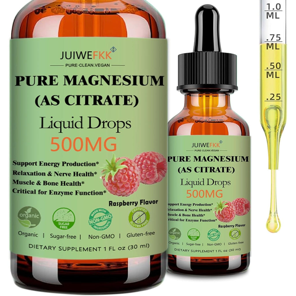 Pure Magnesium Citrate 500Mg Liquid Drops, High Absorption Chelated Calm Magnesium for Sleep Relaxation Muscle Bone Nerve & Brain Health, Gentle on Stomach, Non GMO, Vegan for Women Men & Kids