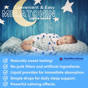 FWS Liquid Melatonin Drops for Adults and Kids - 99% Pure Bioactive Melatonin - Organic, Non-Gmo, Vegan - Minimal Ingredients - Easy Adjustable Dosing - Helps to Promote Restful Sleep - 2Oz