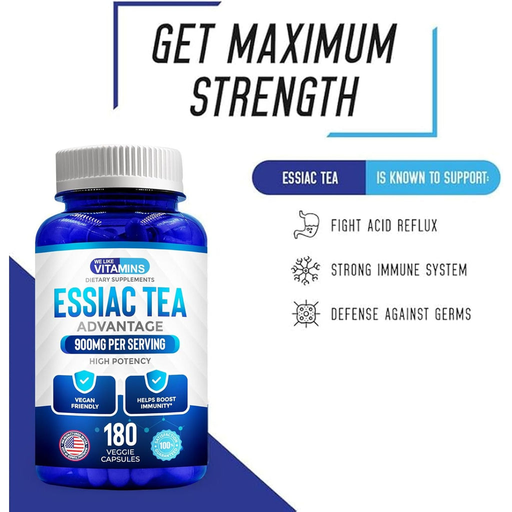 We like Vitamins Essiac Tea Capsules - 180 Count Immune Support Supplement with Burdock, Sheep Sorrel, Slippery Elm & Turkey Rhubarb - Genuine Essiac Tea 900Mg Daily Dose