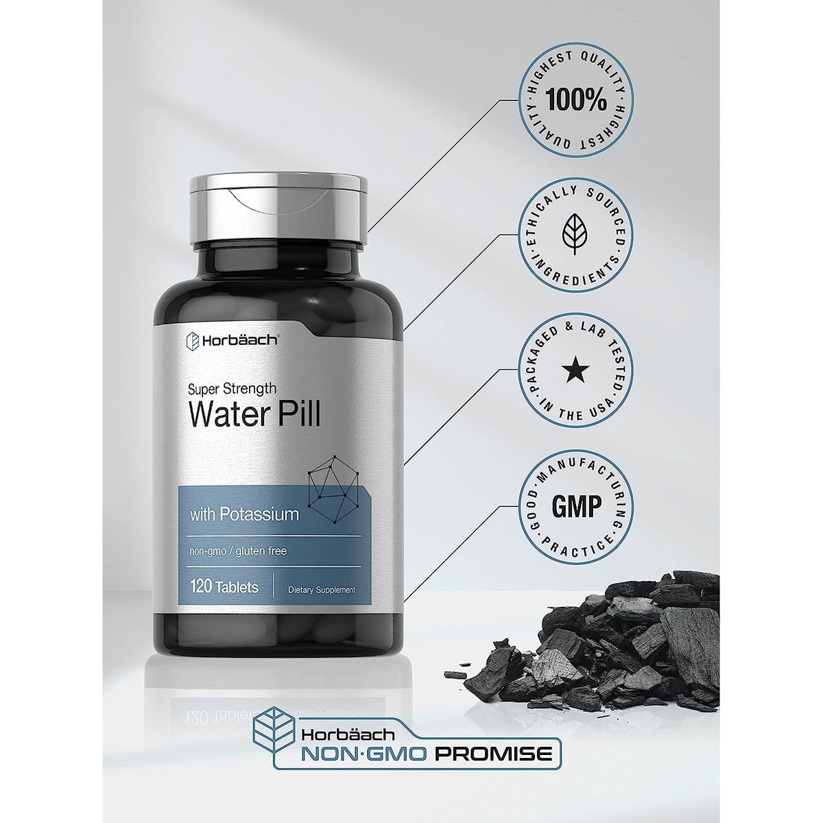 Horbäach Water Pills | Super Strength | 120 Tablets | Vegetarian, Non-Gmo & Gluten Free Supplement