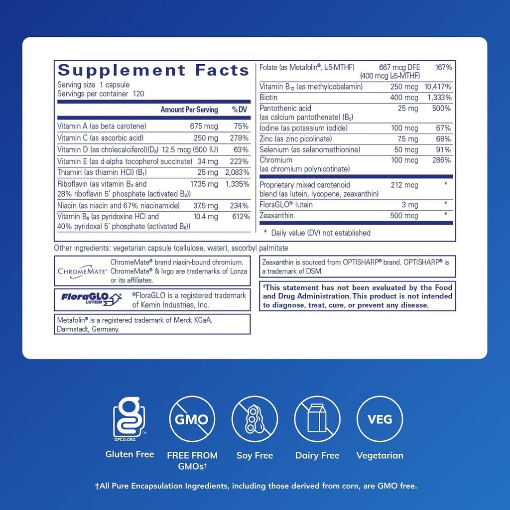 Pure Encapsulations Multi T/D - Multivitamin & Mineral Supplement - for Daily Wellness, Cardiovascular & Immune Health* - Rich in Vitamins & Minerals - Gluten Free & Vegetarian - 120 Capsules