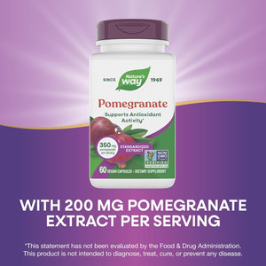 Nature'S Way Pomegranate, Supports Antioxidant Activity*, Standardized Extract, 350 Mg per Serving, Non-Gmo Project Verified, Vegan, 60 Capsules (Packaging May Vary)