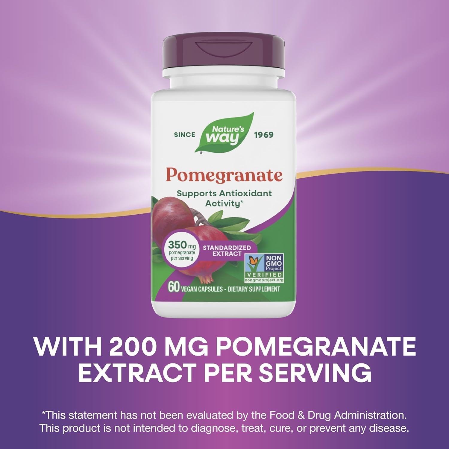 Nature'S Way Pomegranate, Supports Antioxidant Activity*, Standardized Extract, 350 Mg per Serving, Non-Gmo Project Verified, Vegan, 60 Capsules (Packaging May Vary)