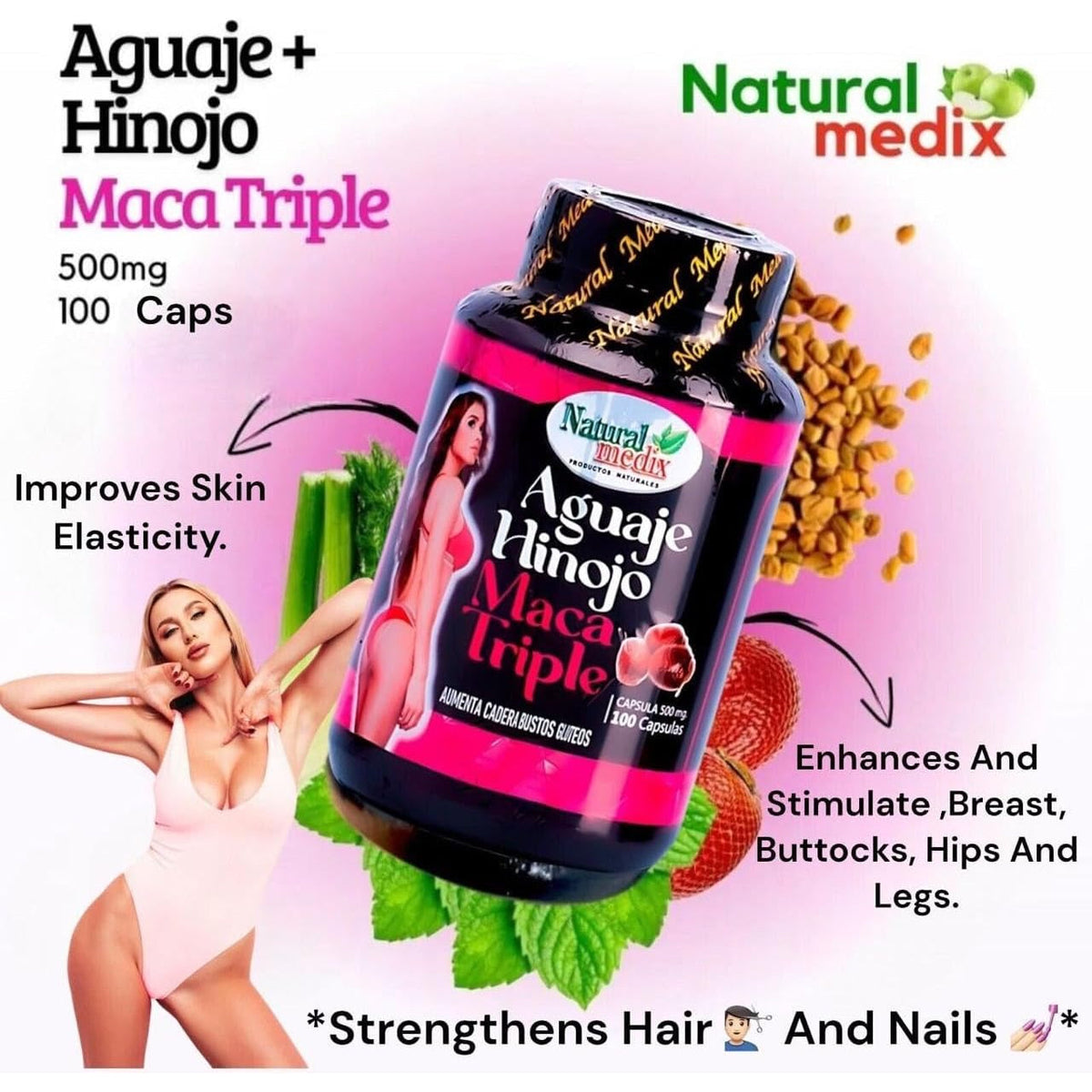 Aguaje Hinojo Maca Triple (Maca Root Supplement) Premium 100 Capsules | Premium Botanical Blend for Feminine Balance & Confidence