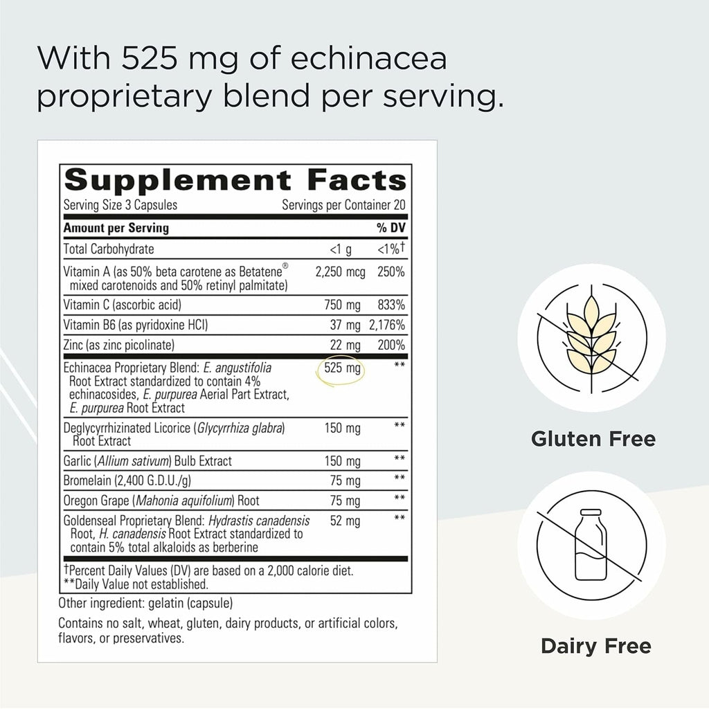 Integrative Therapeutics EHB - Immune Support Supplement with Vitamins A, C & B6* - Mineral Support with Zinc - Dairy-Free & Gluten-Free - 60 Capsules (20 Servings)