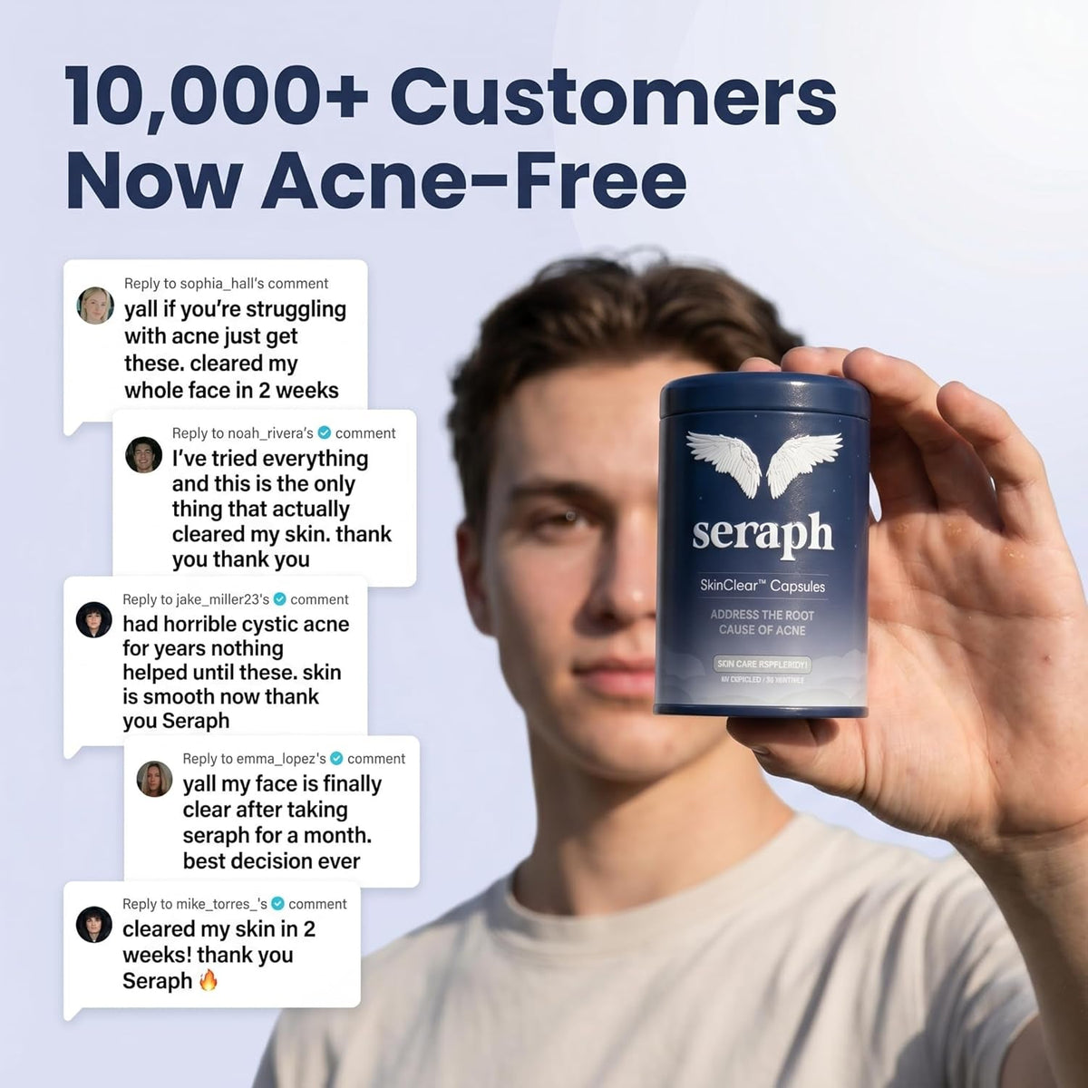 Seraph Acne Supplement - Hormonal Acne Pills Treatment - Pimple Supplements for Women - Skin Clear Capsules for Teen, Men, & Adults - Made in USA - 60 Tablets