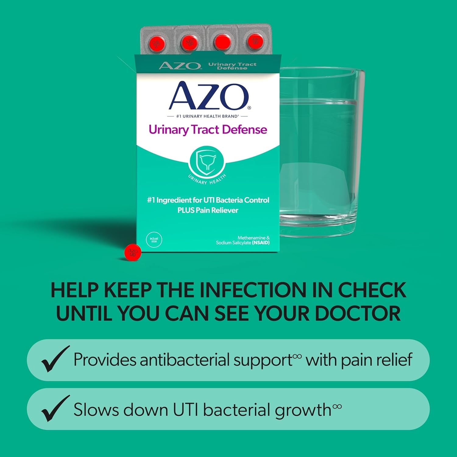 AZO Urinary Tract Defense Antibacterial Protection Helps Control a UTI until You Can See a Doctor #1 Most Trusted Urinary Health Brand 48 Tablets