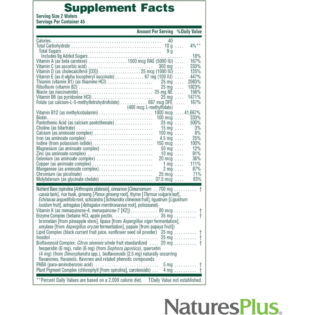 Naturesplus Source of Life Adult’S Chewable, Apple Cinnamon - 90 Wafers - Multivitamin & Mineral Supplement - Immune & Digestive Health Support with Vitamin D3 - Gluten Free, Vegetarian - 45 Servings