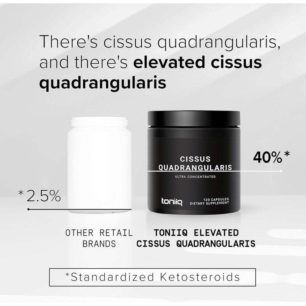 Toniiq Cissus Quadrangularis Capsules - Min. 40% Ketosteroids - Ultra High Strength Tendon and Joint Support Supplement - 1200Mg Concentrated Cissus Extract - Wild Harvested in India - 120 Caps