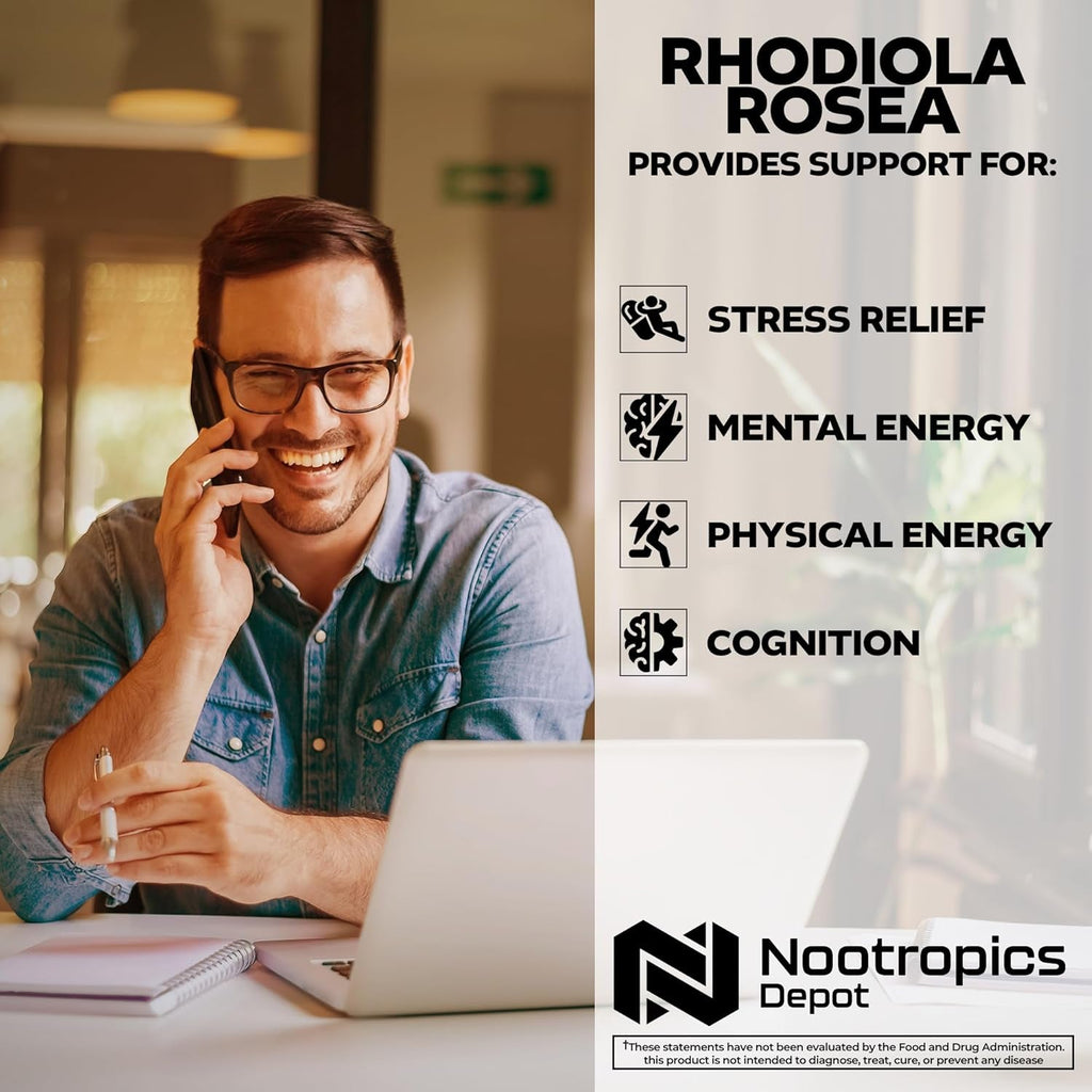 Nootropics Depot Rhodiola Rosea Capsules | 500Mg | 3% Rosavins | 60 Count | Adaptogen Herb | Ayurvedic Supplement | Supports Healthy Stress Levels* | Promotes Brain Health*