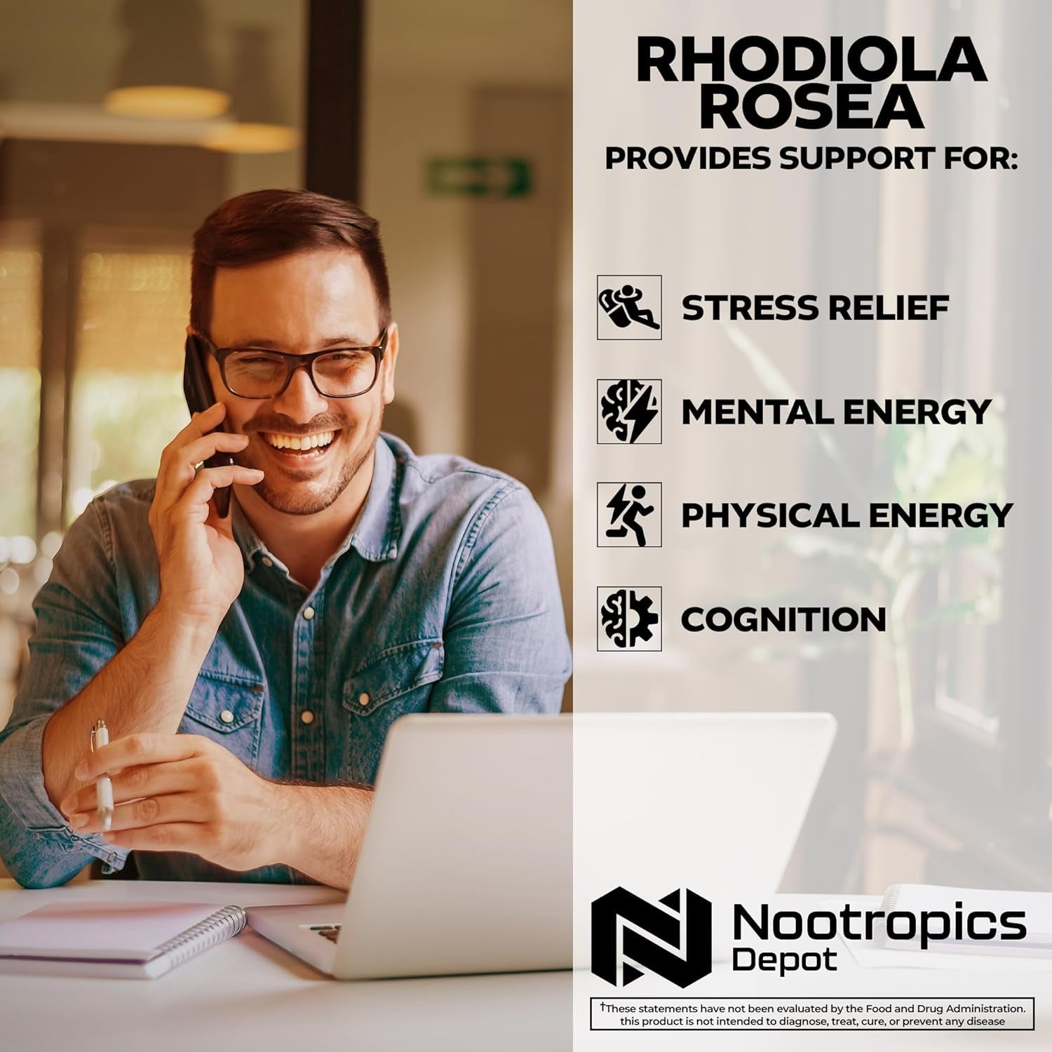 Nootropics Depot Rhodiola Rosea Capsules | 500Mg | 3% Rosavins | 60 Count | Adaptogen Herb | Ayurvedic Supplement | Supports Healthy Stress Levels* | Promotes Brain Health*