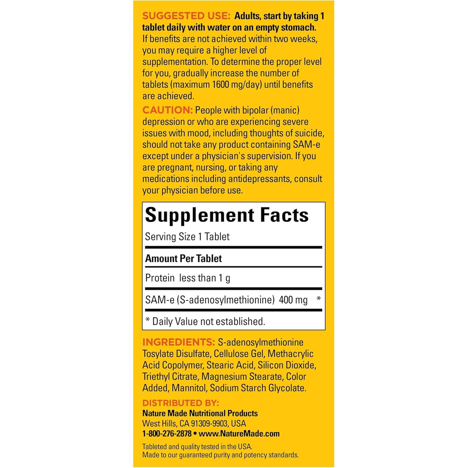 Nature Made Sam-E Complete 400 Mg, Sam-E Supplement for Mood Support, Dietary Supplement, 36 Tablets, 36 Day Supply