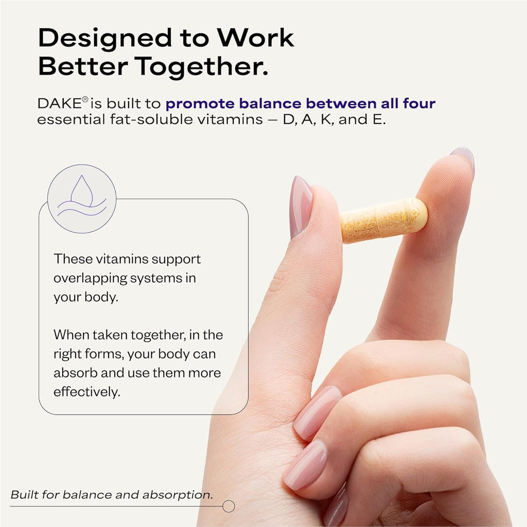 DAKE by Dave Asprey | Synergistic Blend of Essential Vitamins D-A-K-E | Vitamin D2 + K2 + a + E Supplement for Immune Support, Bone & Joint Support, & Heart Health | 60 Day Supply
