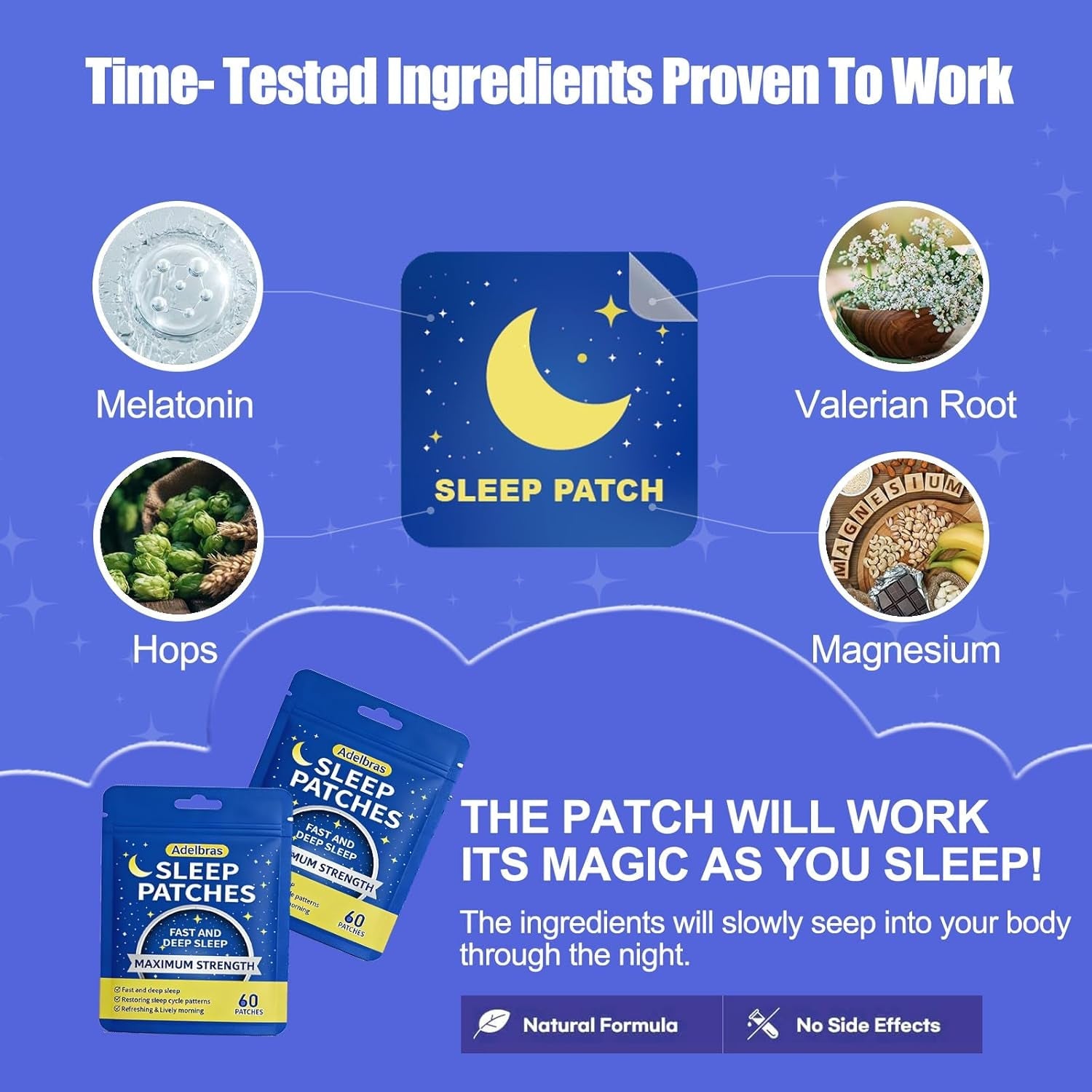 Adelbras Sleep Patches for Adults, Upgraded All-Natural Ingredients, Fast-Acting Melatonin & Valerian, Long-Lasting Night Comfort Sleep Aids for Men & Women