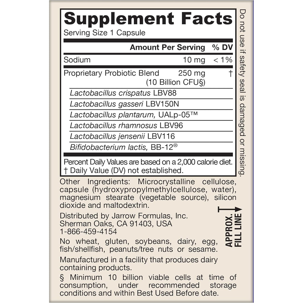 Jarrow Formulas Fem-Dophilus Advanced Vaginal & Digestive Probiotics 10 Billion CFU with 6 Science Backed Strains, for Vaginal, Urinary Tract, Digestive & Immune Support, 30 Capsules, Shelf-Stable